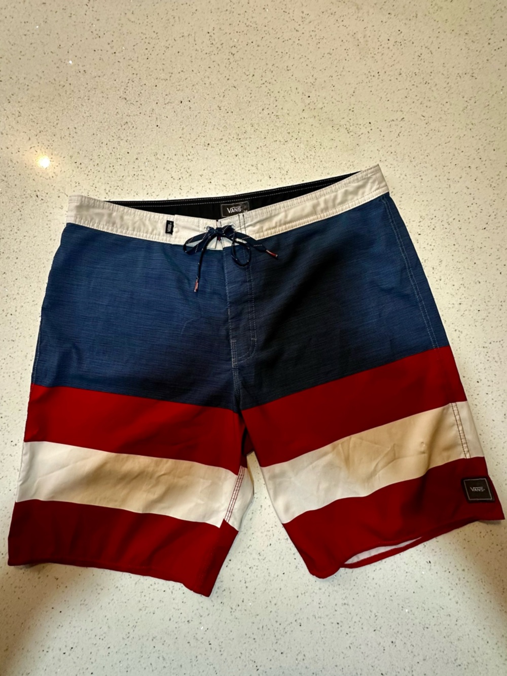 Vans Men’s Red White and Blue Striped Swim Board Shorts
